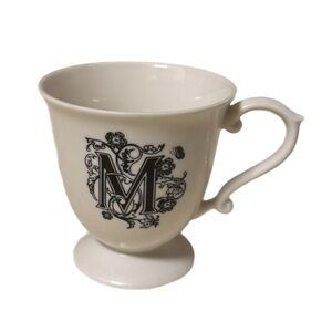 Anthropologie Bohemian Black/White Pedestal Footed MISSUS Monogramed Mug Whimsy